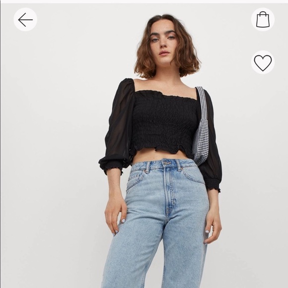 H&M black smocked blouse with puff sleeves - Picture 3 of 4